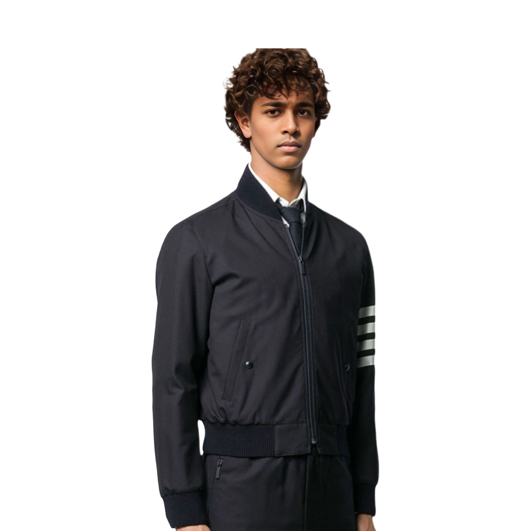 Lookbook Thom Browne Jaket Bomber Stripe Detail - Navy Blue Klasik. MJO030A-06146-415