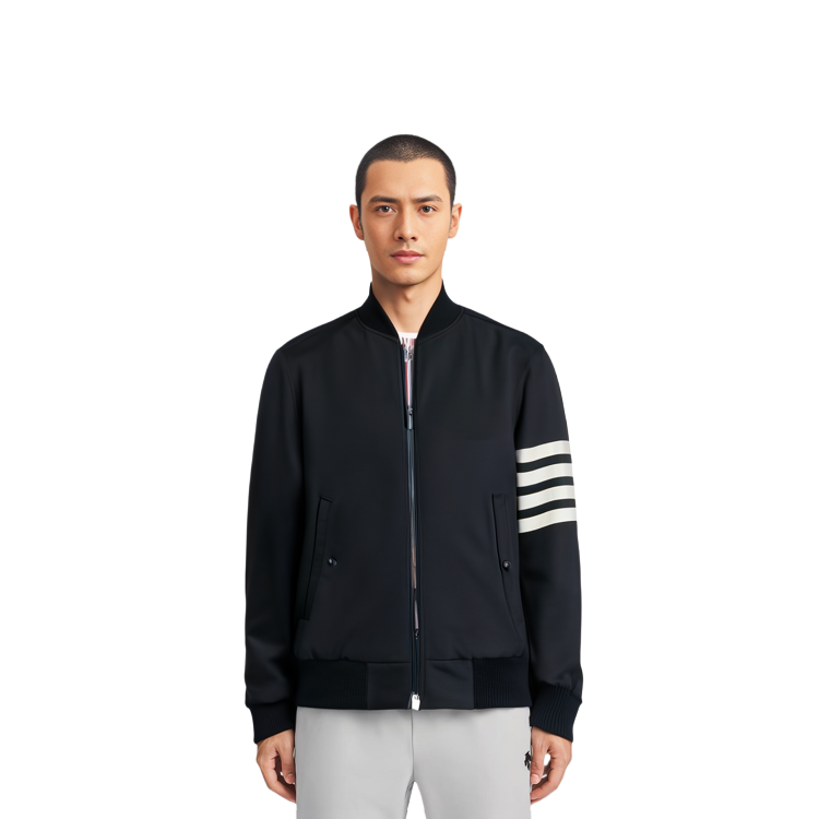 Shop Thom Browne Jaket Bomber Stripe Detail - Navy Blue Klasik. MJO030A-06146-415