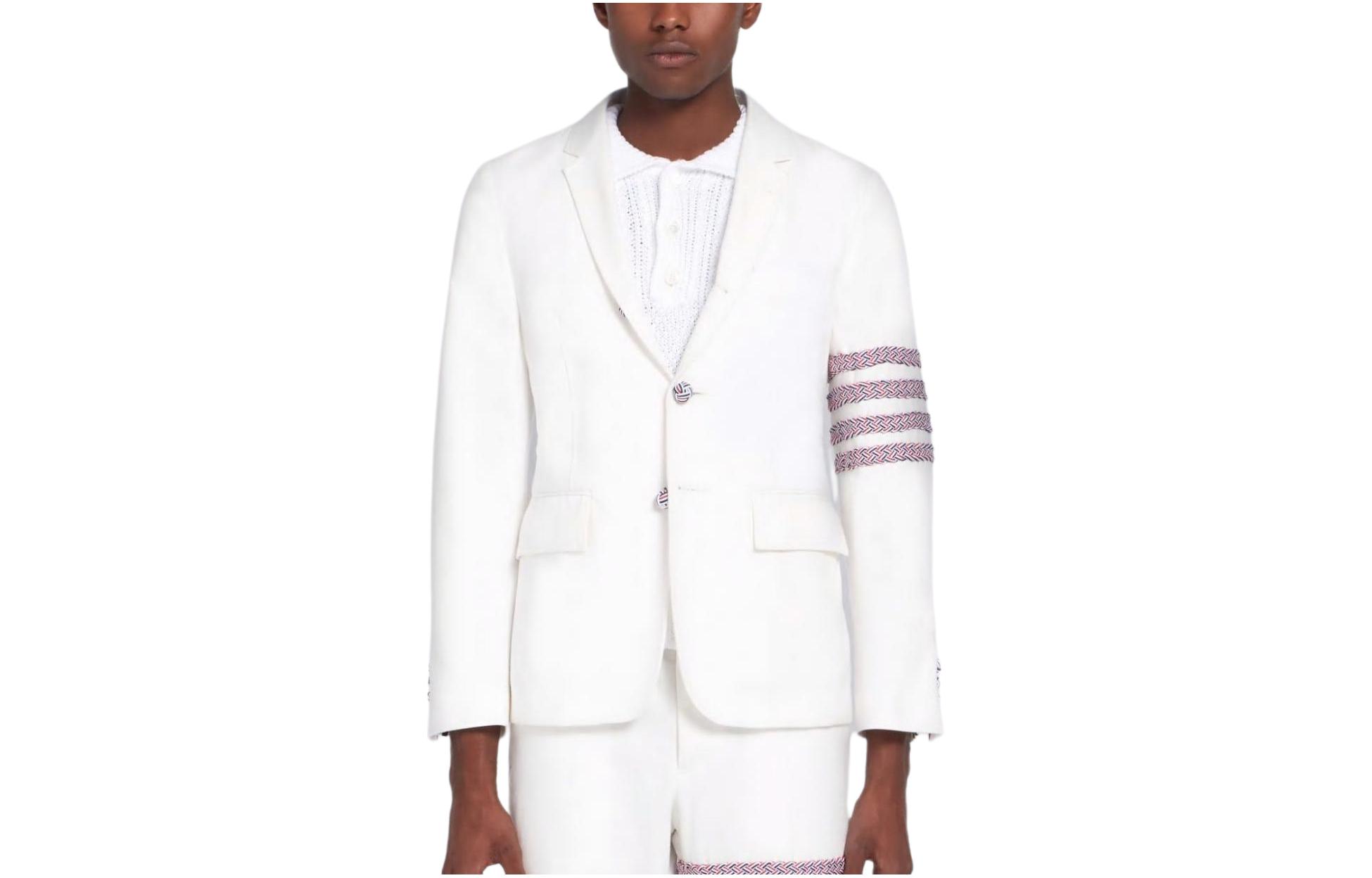 Thom Browne Stripe Print Single-Breasted Suit Jacket White MJU426E-06137-100