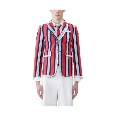 Thom Browne Stripe Silk Cotton 4-Bar Sport Coat Jacket Red MJC001T-F0572-960