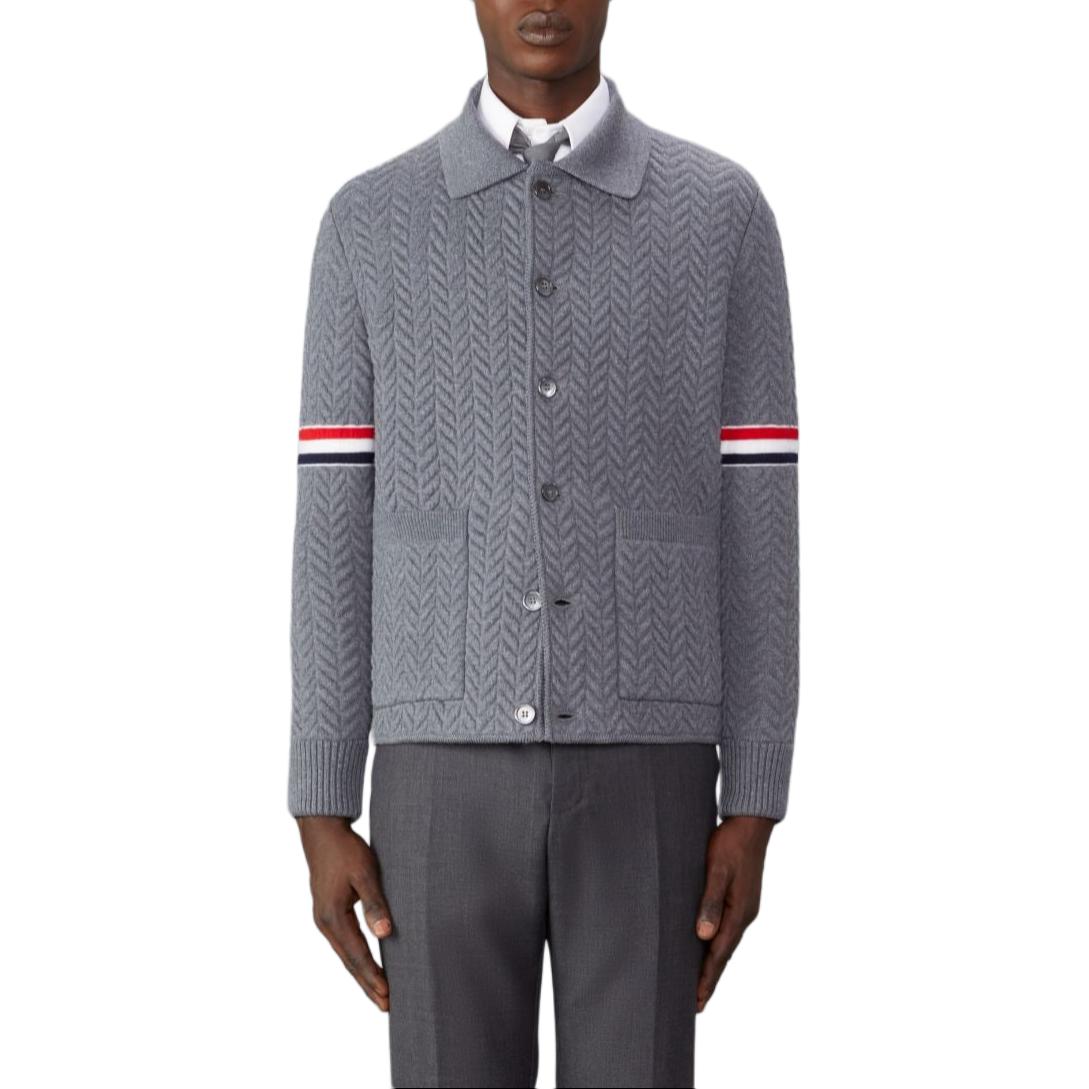 Thom Browne Striped Button-Up Casual Long Sleeve Jacket Men’s Mid Grey MKJ120A-Y1003-035