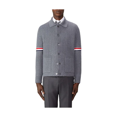 Thom Browne Striped Button-Up Casual Long Sleeve Jacket Men’s Mid Grey MKJ120A-Y1003-035