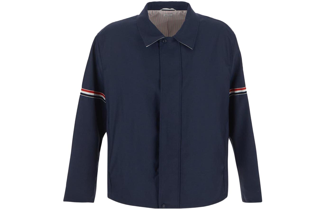 Order Thom Browne 条纹翻领灰色衬衫夹克 MJO202O-F0371-440