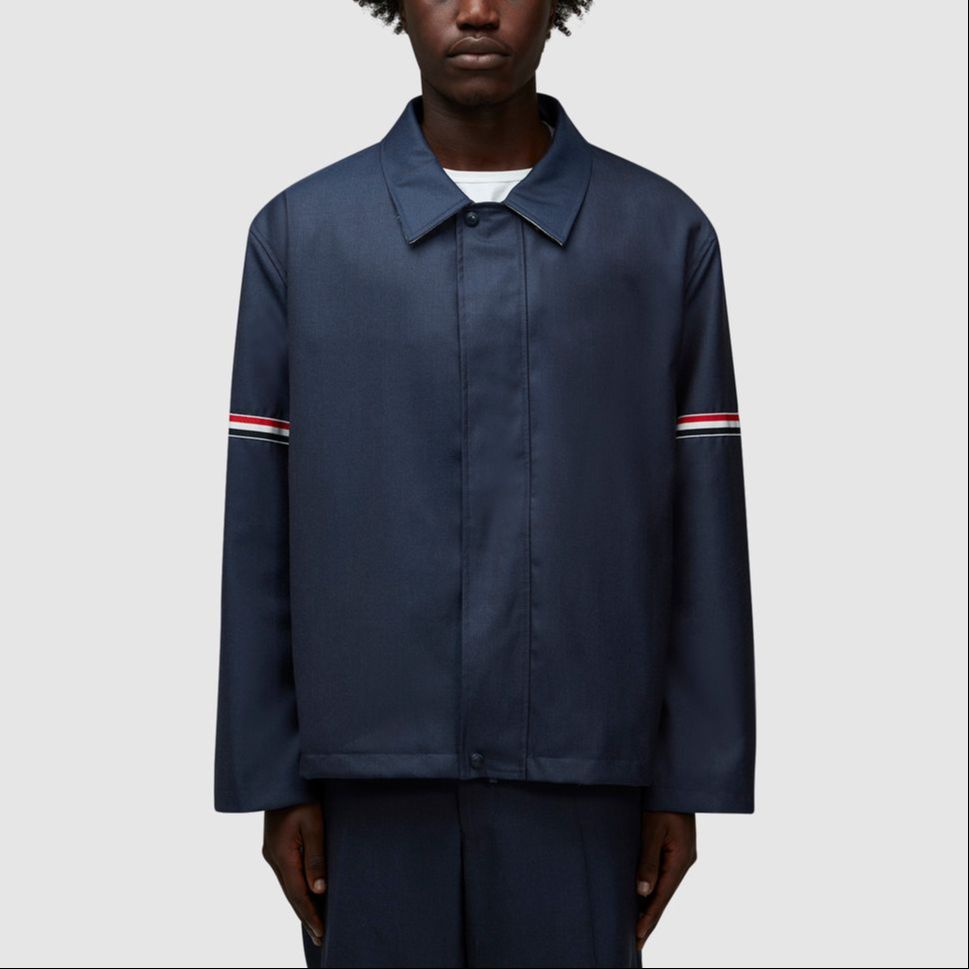 Details for Thom Browne 条纹翻领灰色衬衫夹克 MJO202O-F0371-440