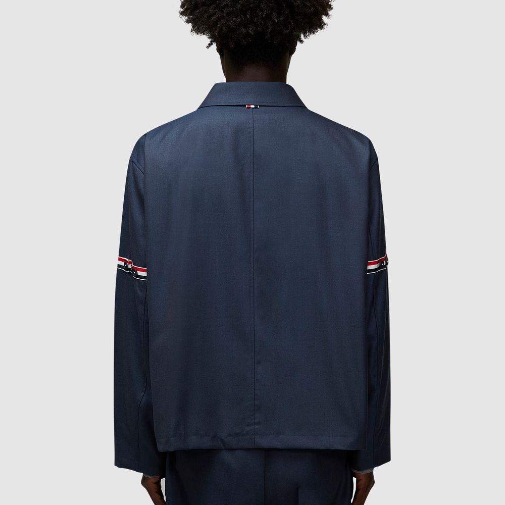 Sizing Thom Browne 条纹翻领灰色衬衫夹克 MJO202O-F0371-440