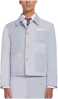 Thom Browne Striped Collar Single-Breasted Long Sleeve Jacket in Blue MJO201F-00572-415 Thom Browne Striped Collar Single-Breasted Long Sleeve Jacket in Blue MJO201F-00572-415