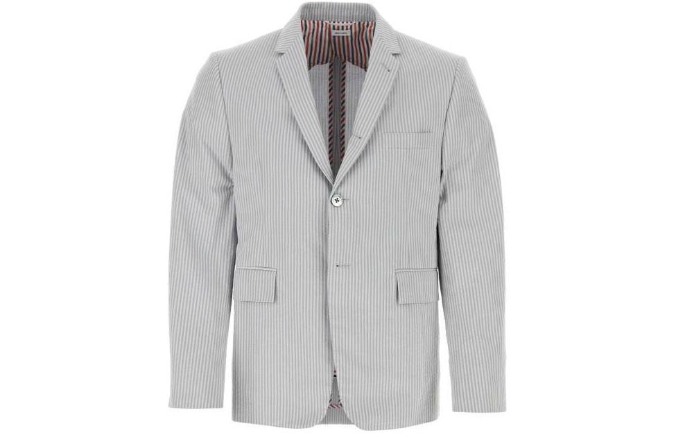 Thom Browne Striped Collar Slim Fit Cotton Blazer Jacket Grey/White Men MJC001H-F0600-055