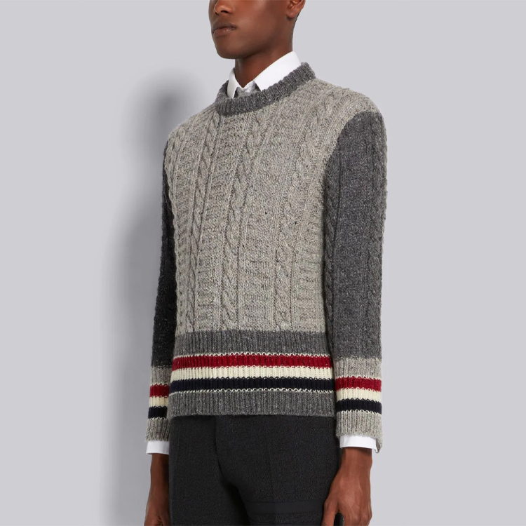 Sizing Thom Browne Striped Colorblock Mohair Wool Sweater Abu-abu MKA369F-Y1502-982
