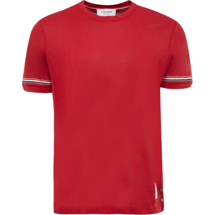 THOM BROWNE Striped Crewneck Short Sleeve T-Shirt Red  Casual Tee. MJS247A-J0129-615