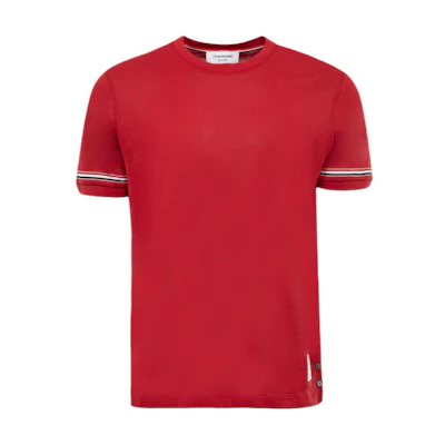 THOM BROWNE Striped Crewneck Short Sleeve T-Shirt Red Casual Tee. MJS247A-J0129-615