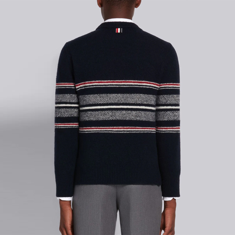 Shop THOM BROWNE Sweater Rajut Mohair Wol Crewneck Biru Navy Pria. MKA330A-Y1502-415