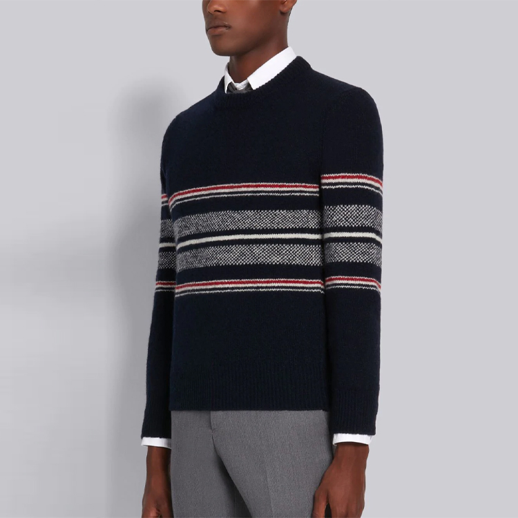 Purchase THOM BROWNE Sweater Rajut Mohair Wol Crewneck Biru Navy Pria. MKA330A-Y1502-415