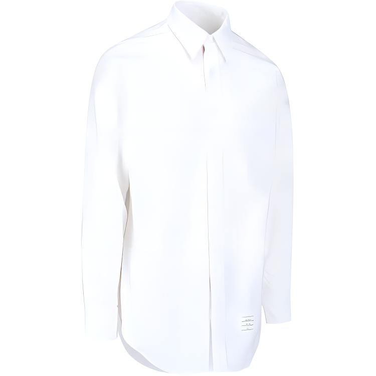 THOM BROWNE Striped Point Collar Single-Breasted Long Sleeve Shirt White Mens. MWL010E-F0313-100