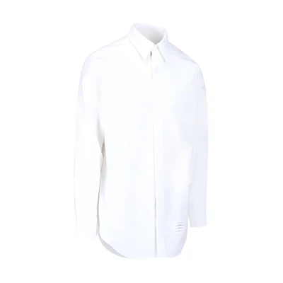 THOM BROWNE Striped Point Collar Single-Breasted Long Sleeve Shirt White Mens. MWL010E-F0313-100