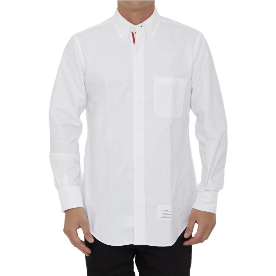 Purchase 톰 브라운 스트라이프 포인트 칼라 싱글브레스트 화이트 긴팔 셔츠 남성. MWL010E-F0313-100