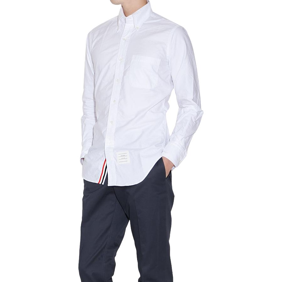 Details for 톰 브라운 스트라이프 포인트 칼라 싱글브레스트 화이트 긴팔 셔츠 남성. MWL010E-F0313-100