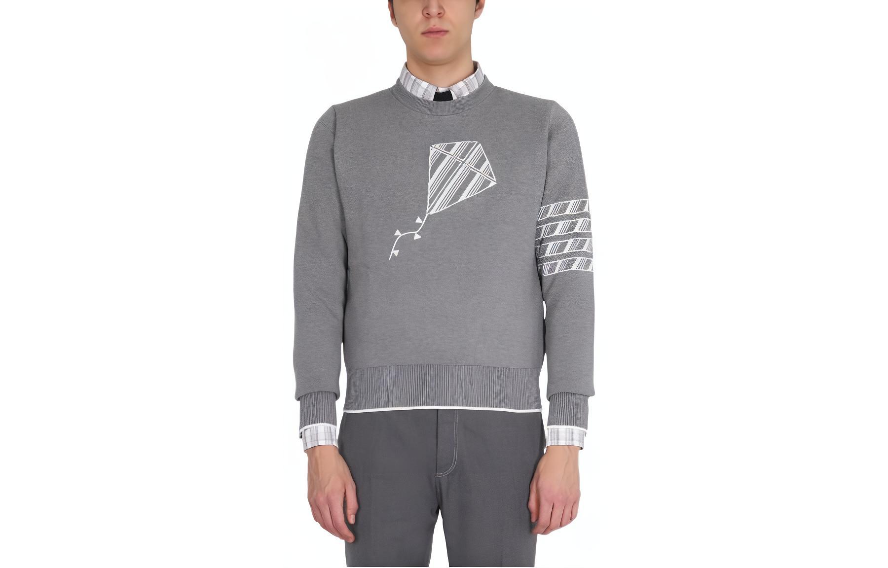 Thom Browne Striped Print Crewneck Long-Sleeve Sweatshirt Gray MS25-MKA385A-Y3006055