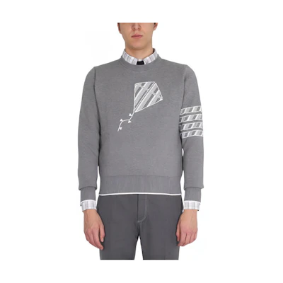 Thom Browne Striped Print Crewneck Long-Sleeve Sweatshirt Gray MS25-MKA385A-Y3006055