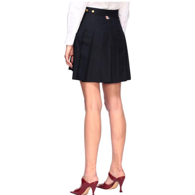 THOM BROWNE Striped Print Pleated Zip Mini Skirt Navy Blue Casual Style TBFGC402-V00626-415 圖 5