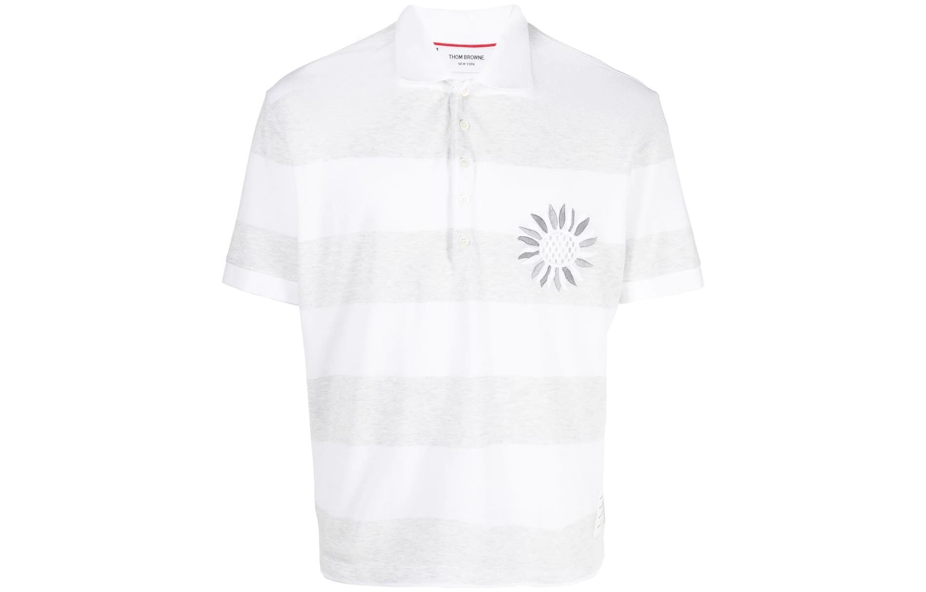THOM BROWNE Striped Short Sleeve Polo Shirt Men’s Grey/White MJP166E-J0049-057
