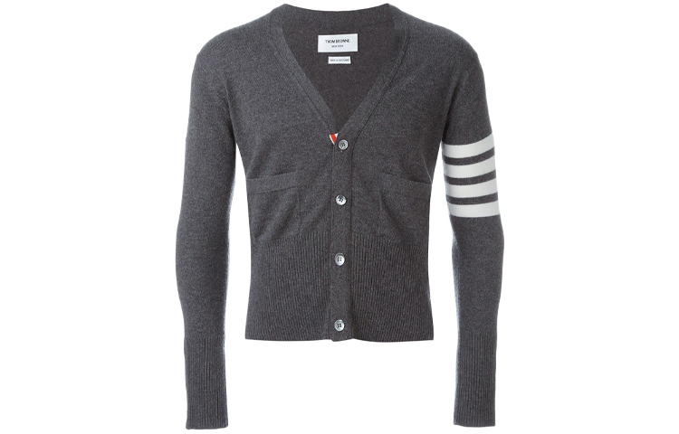 Thom Browne Striped Single-Breasted Cashmere Sweater Grey MKC001A-00011-038