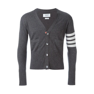 Thom Browne Striped Single-Breasted Cashmere Sweater Grey MKC001A-00011-038