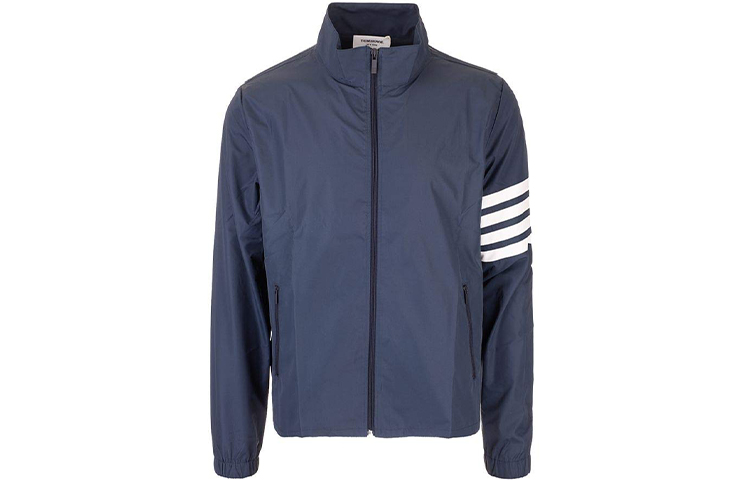 Thom Browne Striped Sleeve Zip Nylon Jacket Navy Blue MJT252A-06230-415