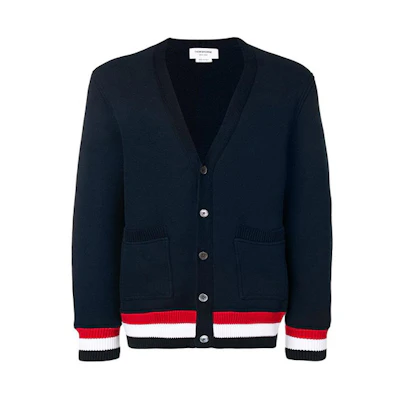 Thom Browne Striped Slim-Fit V-Neck Pullover Knit Sweater Men Blue. MJT185A-05401-415