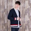 Details for Thom Browne Striped Slim-Fit V-Neck Pullover Knit Sweater Men Blue. MJT185A-05401-415