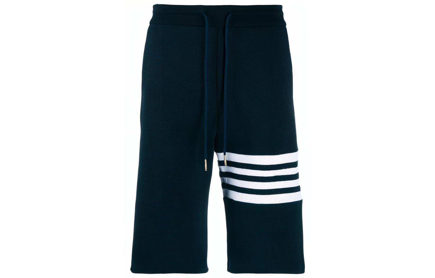 THOM BROWNE Striped Tie Casual Shorts Navy Blue. MJQ083A-06452-415