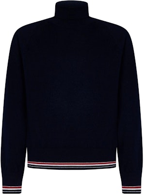 Thom Browne Sweater Navy Lengan Panjang Turtleneck dengan Trim Garis. MKA484A-Y2001-415 Lookbook Thom Browne Sweater Navy Lengan Panjang Turtleneck dengan Trim Garis. MKA484A-Y2001-415