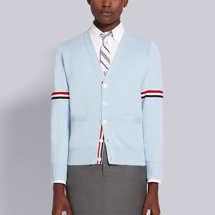 Thom Browne Striped V-Neck Cotton Knit Cardigan Light Blue Men’s Sweater MKC310A-Y3007-480 圖 4