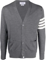 THOM BROWNE Striped Wool Button-Up Knit Cardigan Grey Fall/Winter Sweater. MKC002A-Y1014-022 THOM BROWNE Striped Wool Button-Up Knit Cardigan Grey Fall/Winter Sweater. MKC002A-Y1014-022