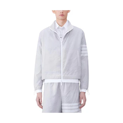 Thom Browne Striped Zip-Up Collared Jacket Light Grey Long Sleeve MJT425A-F0517-055