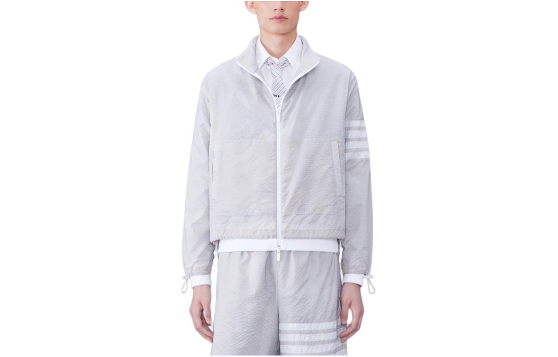 Order Thom Browne Striped Zip-Up Collared Jacket  Light Grey Long Sleeve MJT425A-F0517-055