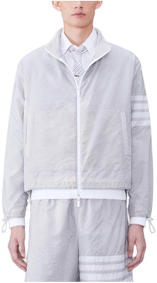 Thom Browne Striped Zip-Up Collared Jacket Light Grey Long Sleeve MJT425A-F0517-055 Order Thom Browne Striped Zip-Up Collared Jacket Light Grey Long Sleeve MJT425A-F0517-055