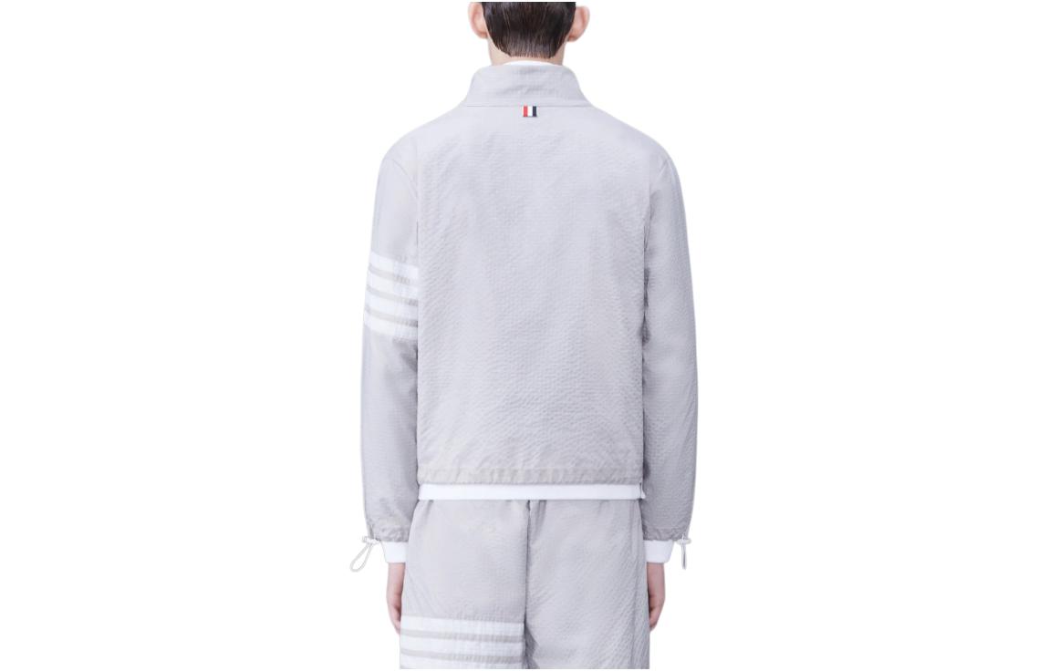 Lookbook Thom Browne Striped Zip-Up Collared Jacket  Light Grey Long Sleeve MJT425A-F0517-055
