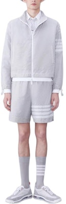 Thom Browne Striped Zip-Up Collared Jacket Light Grey Long Sleeve MJT425A-F0517-055 Shop Thom Browne Striped Zip-Up Collared Jacket Light Grey Long Sleeve MJT425A-F0517-055