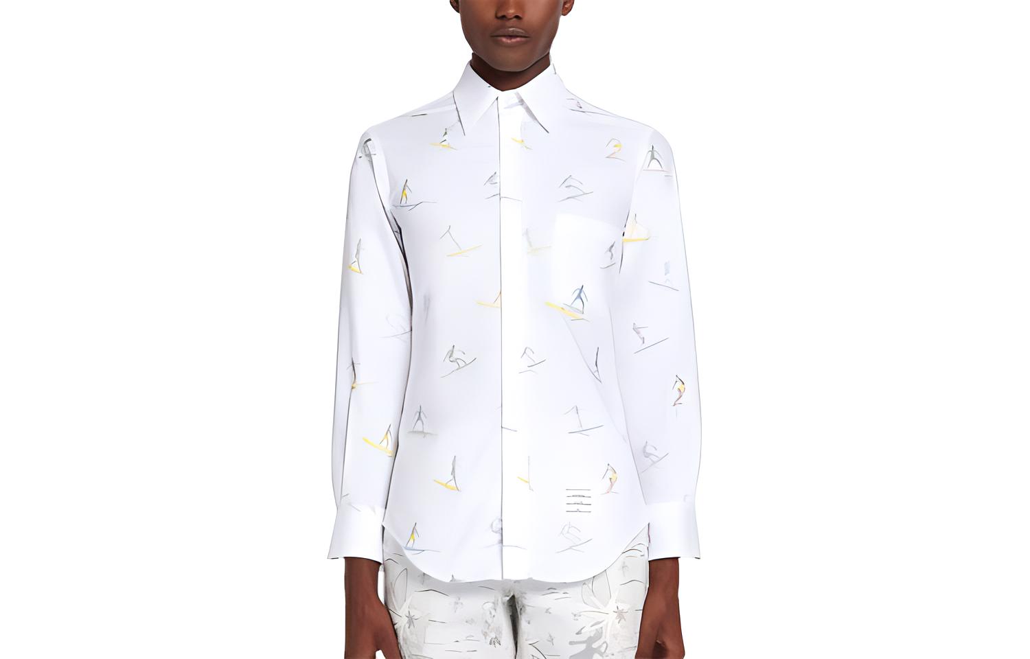 Thom Browne Surf Graphic Embroidered Long Sleeve Shirt White MWL001A-07197-100