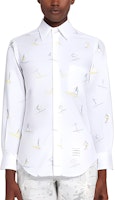 Thom Browne Surf Graphic Embroidered Long Sleeve Shirt White MWL001A-07197-100 Thom Browne Surf Graphic Embroidered Long Sleeve Shirt White MWL001A-07197-100