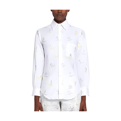 Thom Browne Surf Graphic Embroidered Long Sleeve Shirt White MWL001A-07197-100