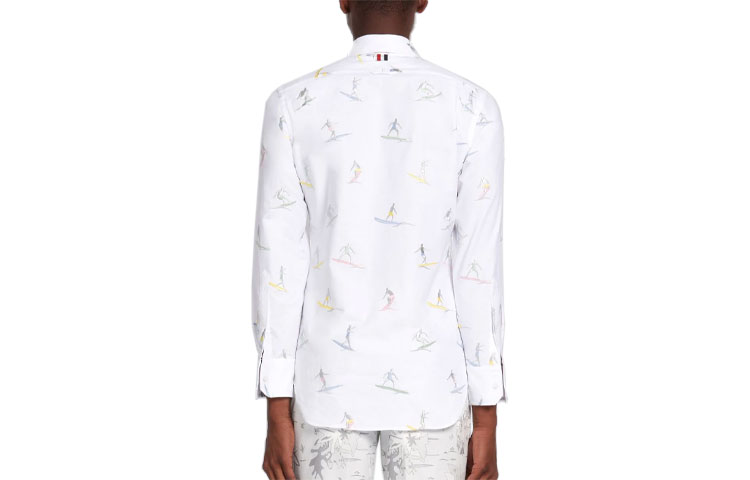 Lookbook Camisa Manga Larga Blanca Thom Browne Surf Gráfico Bordado. MWL001A-07197-100