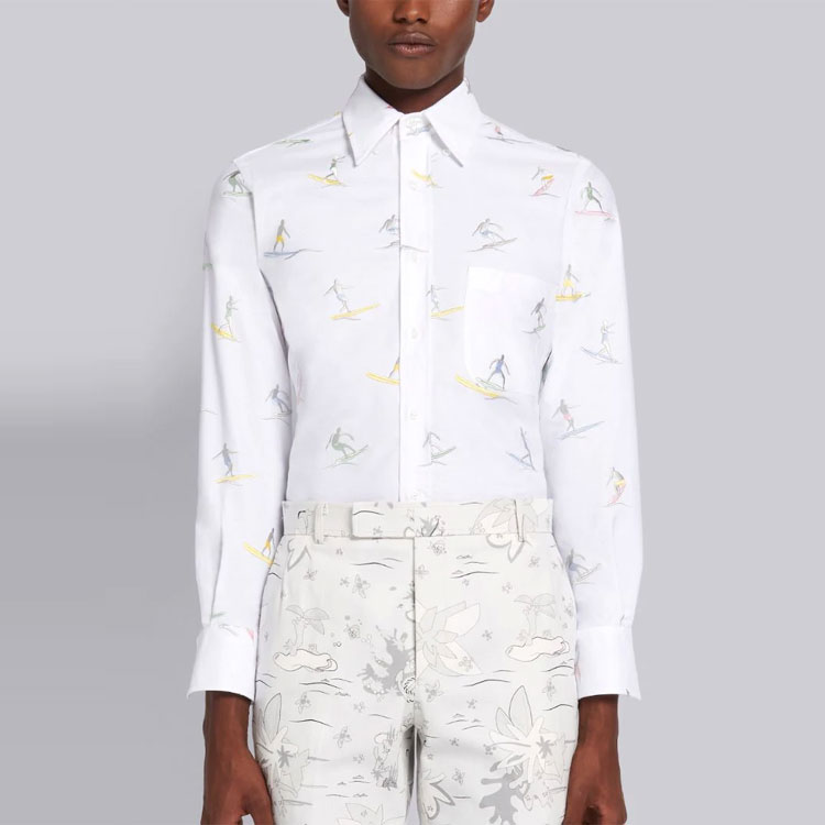 Shop Camisa Manga Larga Blanca Thom Browne Surf Gráfico Bordado. MWL001A-07197-100