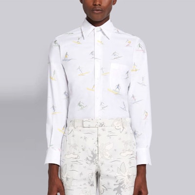Camisa Manga Larga Blanca Thom Browne Surf Gráfico Bordado. MWL001A-07197-100 Shop Camisa Manga Larga Blanca Thom Browne Surf Gráfico Bordado. MWL001A-07197-100