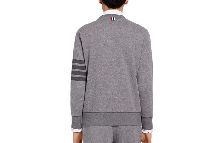 Shop 톰브라운 TB 그레이 아이비 보이 클래식 포 스트라이프 니트 스웨터 그레이 MJT248A-06910-035