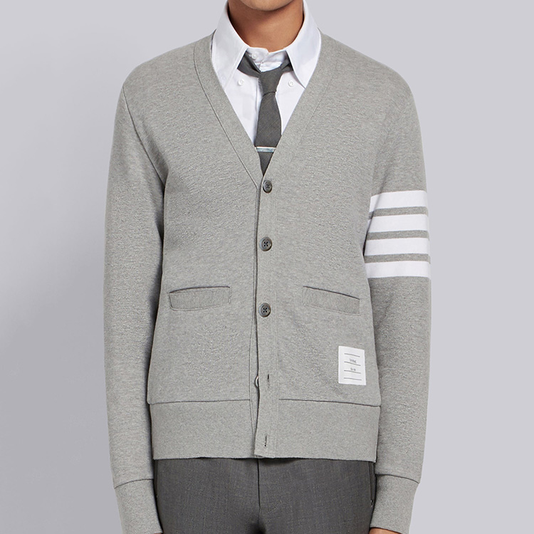 Lookbook Thom Browne TB Gris Suéter Cárdigan de Cuatro Rayas - Estilo Clásico Primavera MJT167A-00535-055