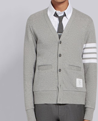 Thom Browne TB Gris Suéter Cárdigan de Cuatro Rayas - Estilo Clásico Primavera MJT167A-00535-055 Lookbook Thom Browne TB Gris Suéter Cárdigan de Cuatro Rayas - Estilo Clásico Primavera MJT167A-00535-055