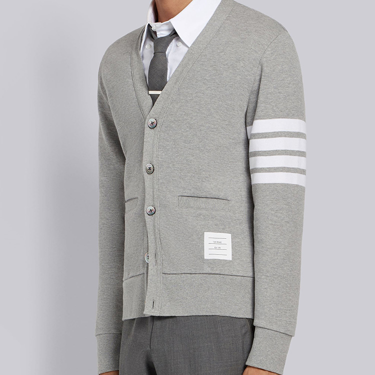 Purchase Thom Browne TB Gris Suéter Cárdigan de Cuatro Rayas - Estilo Clásico Primavera MJT167A-00535-055