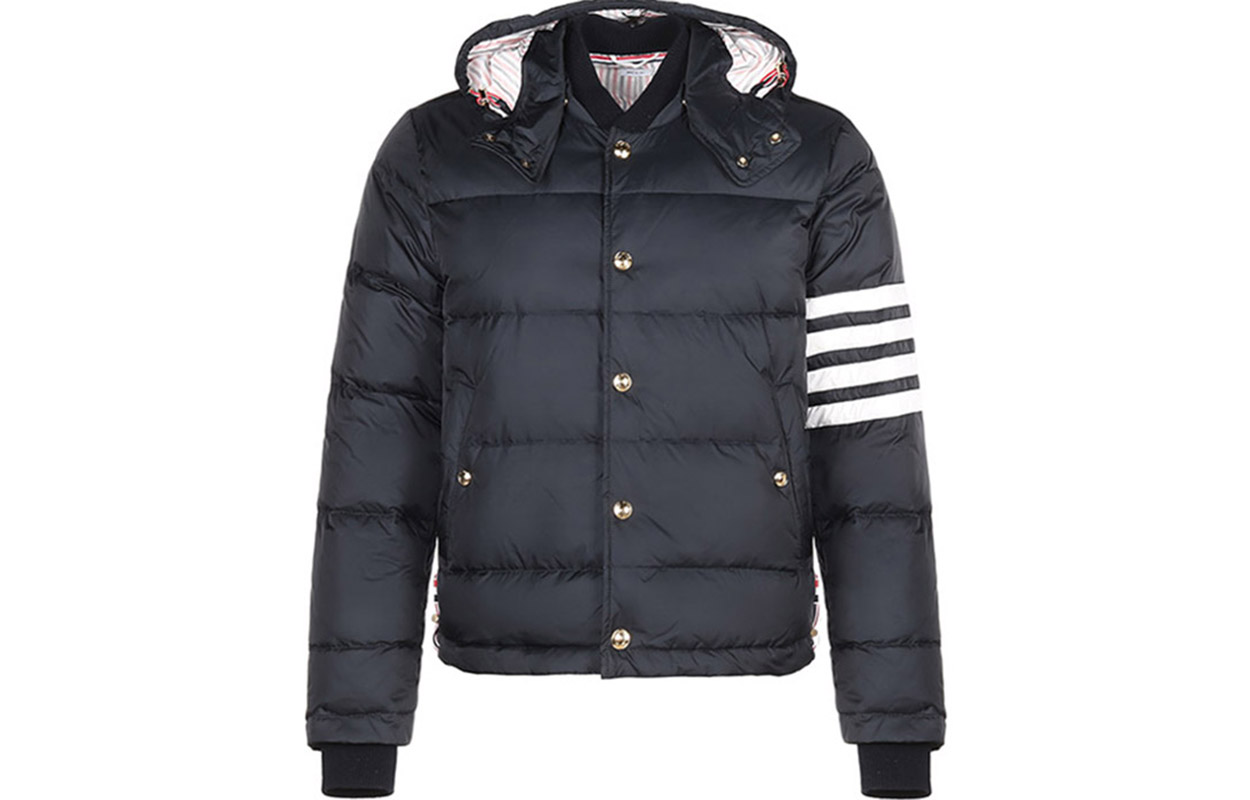 Order Thom Browne TB Logo 印花條紋連帽羽絨外套 深藍色 MJD061X-05411-415