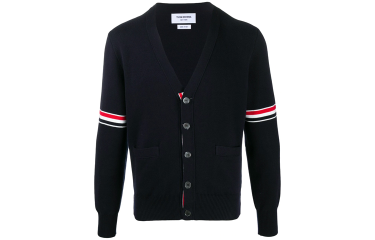 Order Thom Browne TB SS21经典常春藤条纹V领针织毛衣海军蓝 MKC310A-Y3007-415